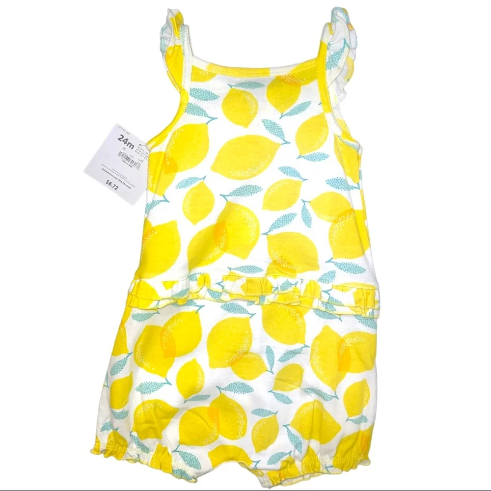 Childrens Yellow Lemon Print One-Piece Romper
